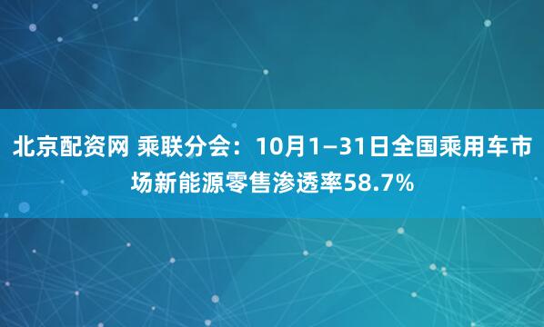 北京配资网 乘联分会：10月1—31日全国乘用车市场新能源零售渗透率58.7%